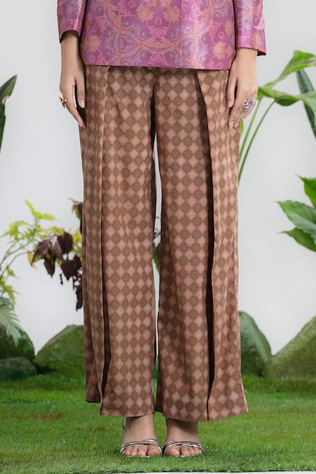 Siddhartha Bansal_Multi Color Silk, Cotton V-neck Farhiya Printed Blazer And Pant Set _Online_at_Aza_Fashions