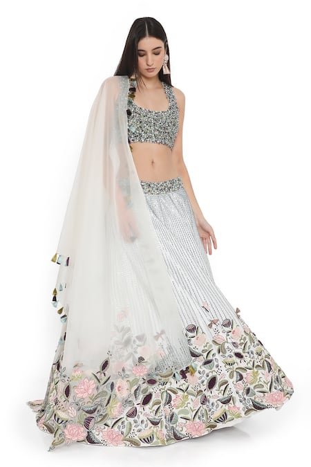 Payal Singhal Floral Thread & Bead Embroidered Lehenga Set 