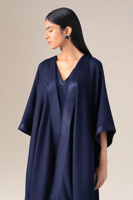 Shop_Ampm_Navy V-neck Adarah Resham Bordered Cape _Online_at_Aza_Fashions