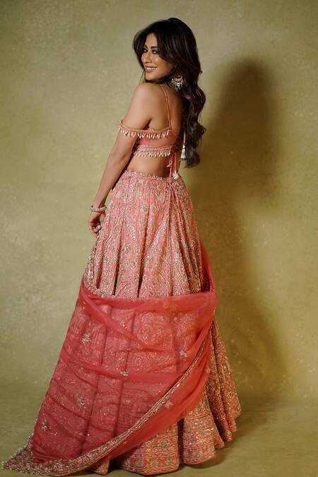 Archana Kochhar_Pink Silk, Organza Embroidery, Sequins, Zari, Pearls, Zardozi Lehenga Set _Online_at_Aza_Fashions