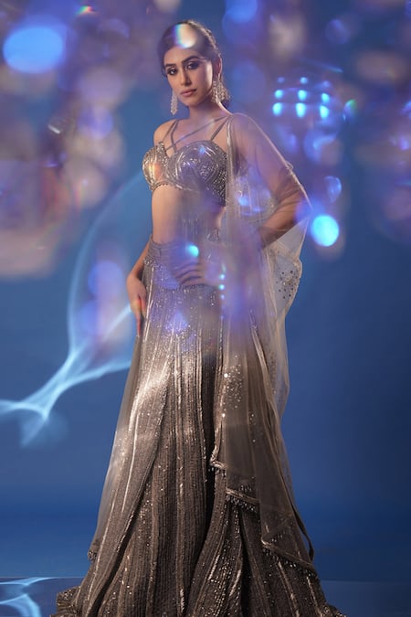 Buy Archana Kochhar Gray Net Embroidery, Stones, Sequins Sweetheart Neck Shimmer Lehenga Set Online at Aza Fashions Buy_Archana Kochhar_Gray Net Embroidery, Stones, Sequins Sweetheart Neck Shimmer Lehenga Set _Online_at_Aza_Fashions