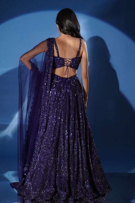 Archana Kochhar Shimmering Electric Hand Embroidered Lehenga Set 