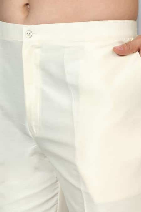 Buy_Aham-Vayam_Beige Cotton Mirrors, Embroidery Krishna Kurta And Pant Set _Online_at_Aza_Fashions