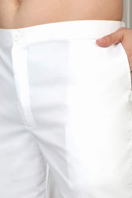 Aham-Vayam_White Cotton Mirrors, Embroidery Harsh Kurta And Pant Set _Online_at_Aza_Fashions