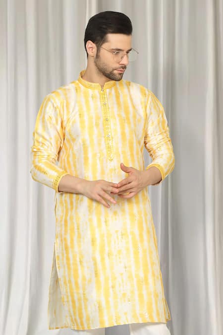 Buy Aham-Vayam Yellow Cotton Embroidery Prajwal Tie Dye Kurta And Pant Set Online at Aza Fashions Buy_Aham-Vayam_Yellow Cotton Embroidery Prajwal Tie Dye Kurta And Pant Set _Online_at_Aza_Fashions