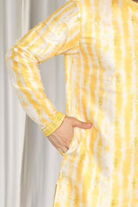 Buy Aham-Vayam Yellow Cotton Embroidery Prajwal Tie Dye Kurta And Pant Set Buy_Aham-Vayam_Yellow Cotton Embroidery Prajwal Tie Dye Kurta And Pant Set