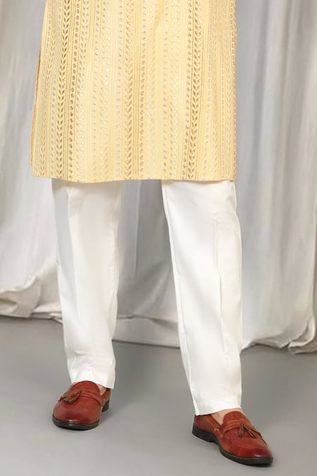 Aham-Vayam Yellow Cotton Sequins, Embroidery Harshollas Kurta And Pant Set Online at Aza Fashions Aham-Vayam_Yellow Cotton Sequins, Embroidery Harshollas Kurta And Pant Set _Online_at_Aza_Fashions