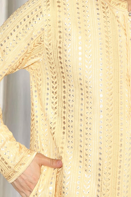 Shop Aham-Vayam Yellow Cotton Sequins, Embroidery Harshollas Kurta And Pant Set Online at Aza Fashions Shop_Aham-Vayam_Yellow Cotton Sequins, Embroidery Harshollas Kurta And Pant Set _Online_at_Aza_Fashions