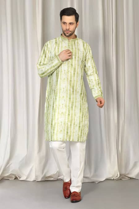 Shop_Aham-Vayam_Green Cotton Embroidery Tie Dye Kurta Set _Online_at_Aza_Fashions