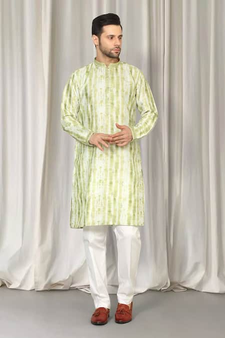Aham-Vayam_Green Cotton Embroidery Tie Dye Kurta Set _at_Aza_Fashions