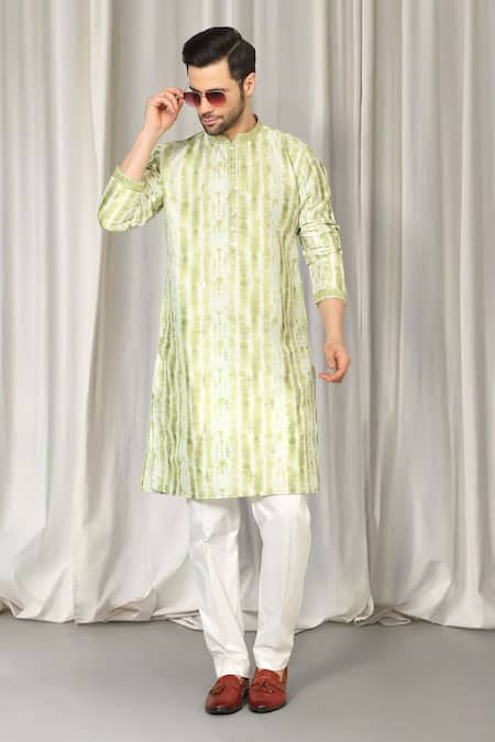 Buy_Aham-Vayam_Green Cotton Embroidery Tie Dye Kurta Set 