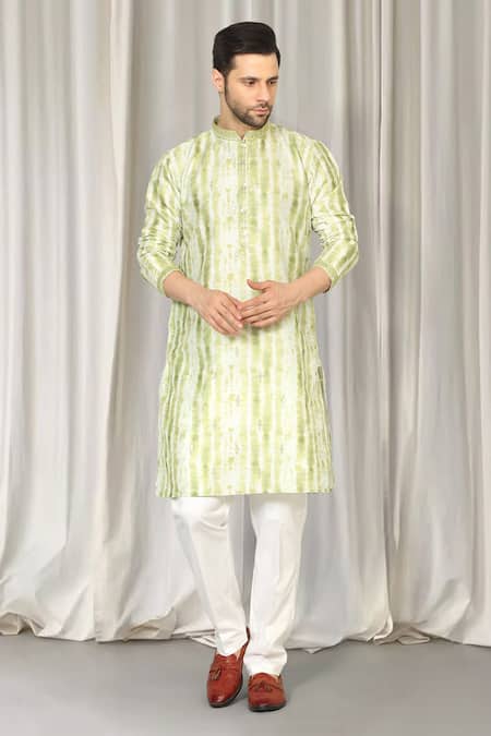 Shop Aham-Vayam Green Cotton Embroidery Tie Dye Kurta Set Shop_Aham-Vayam_Green Cotton Embroidery Tie Dye Kurta Set