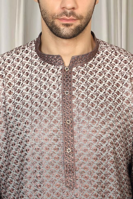 Buy_Aham-Vayam_Brown Cotton Embroidery Ombre Kurta And Pant Set 