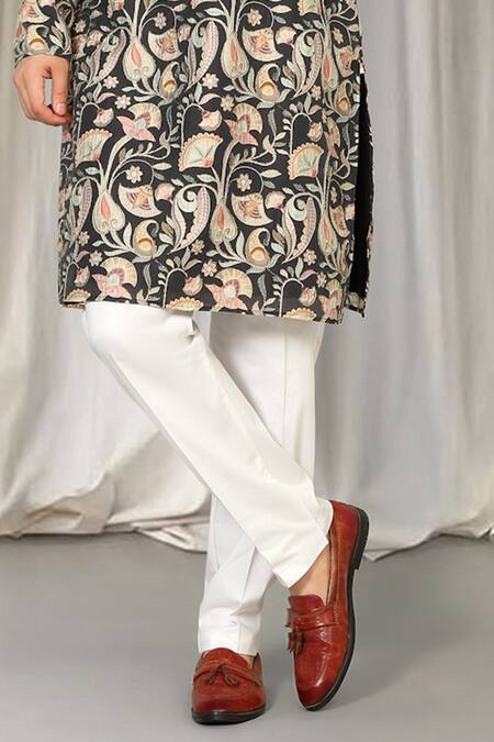 Shop_Aham-Vayam_Black Cotton Embroidery Phool Bahaar Kurta And Pant Set _Online_at_Aza_Fashions