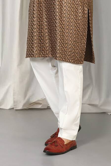 Aham-Vayam Brown Cotton Embroidery Ombre Kurta And Pant Set Online at Aza Fashions Aham-Vayam_Brown Cotton Embroidery Ombre Kurta And Pant Set _Online_at_Aza_Fashions