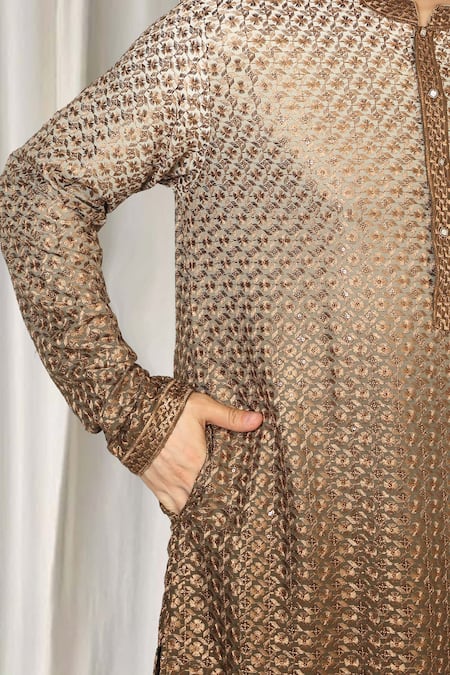 Buy Aham-Vayam Brown Cotton Embroidery Ombre Kurta And Pant Set Online at Aza Fashions Buy_Aham-Vayam_Brown Cotton Embroidery Ombre Kurta And Pant Set _Online_at_Aza_Fashions