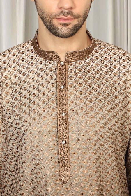 Buy Aham-Vayam Brown Cotton Embroidery Ombre Kurta And Pant Set Buy_Aham-Vayam_Brown Cotton Embroidery Ombre Kurta And Pant Set