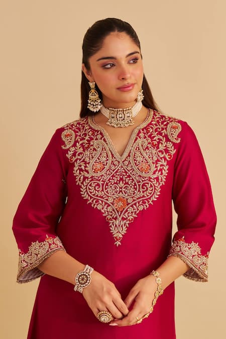 Sheetal Batra Fuchsia Chanderi Silk, Bemberg Embroidery, Stones, Areefa Kurta And Salwar Set Online at Aza Fashions Sheetal Batra_Fuchsia Chanderi Silk, Bemberg Embroidery, Stones, Areefa Kurta And Salwar Set _Online_at_Aza_Fashions