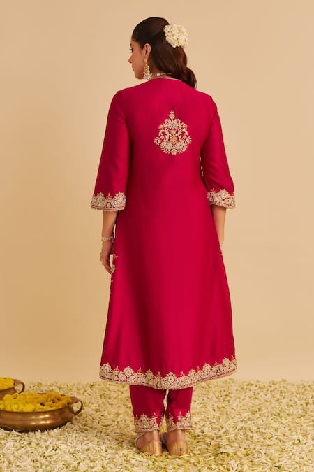 Shop Sheetal Batra Fuchsia Chanderi Silk, Bemberg Embroidery, Stones, Areefa Kurta And Salwar Set at Aza Fashions Shop_Sheetal Batra_Fuchsia Chanderi Silk, Bemberg Embroidery, Stones, Areefa Kurta And Salwar Set _at_Aza_Fashions