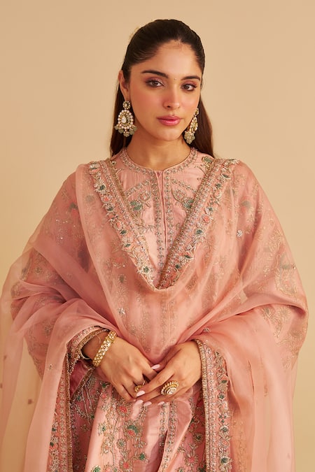 Sheetal Batra_Blush , Organza Embroidery, Sequins, Beads Alira Kurta Salwar Set _at_Aza_Fashions