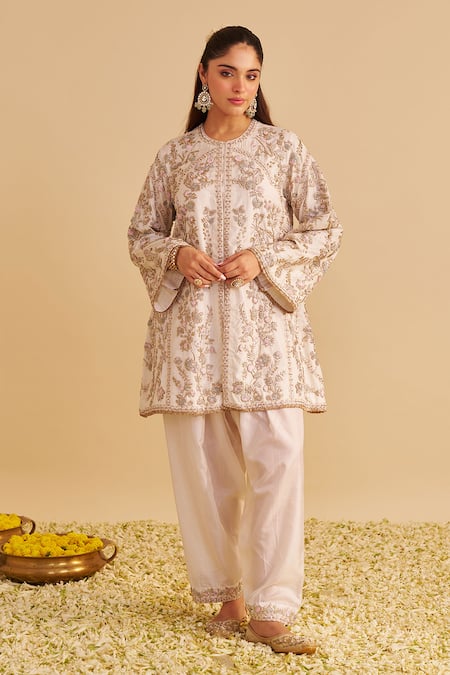 Sheetal Batra Ivory , Organza Embroidery, Zari Round Neck Alira Kurta Salwar Set Online at Aza Fashions Sheetal Batra_Ivory , Organza Embroidery, Zari Round Neck Alira Kurta Salwar Set _Online_at_Aza_Fashions