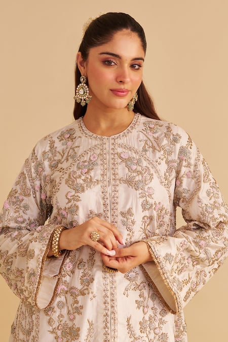Buy Sheetal Batra Ivory , Organza Embroidery, Zari Round Neck Alira Kurta Salwar Set Buy_Sheetal Batra_Ivory , Organza Embroidery, Zari Round Neck Alira Kurta Salwar Set