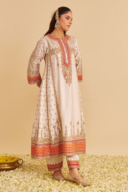 Shop Sheetal Batra Ivory Chanderi , Satin, Organza Nargis Chauga Kurta Salwar Set Online at Aza Fashions Shop_Sheetal Batra_Ivory Chanderi , Satin, Organza Nargis Chauga Kurta Salwar Set _Online_at_Aza_Fashions