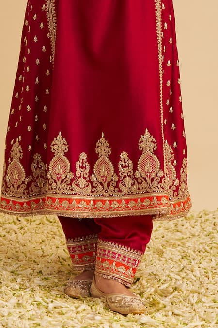 Shop_Sheetal Batra_Red Chanderi , Bemberg, Organza Embroidery, Zoya Chauga Kurta Set _Online_at_Aza_Fashions