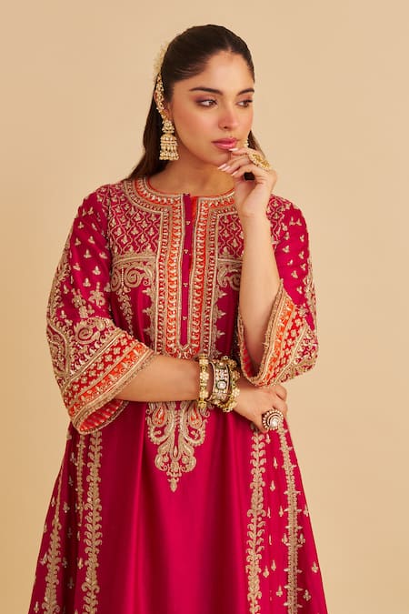 Sheetal Batra_Pink Chanderi , Bemberg, Satin, Organza Nargis Chauga Kurta Set _Online_at_Aza_Fashions