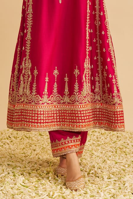 Shop_Sheetal Batra_Pink Chanderi , Bemberg, Satin, Organza Nargis Chauga Kurta Set _Online_at_Aza_Fashions