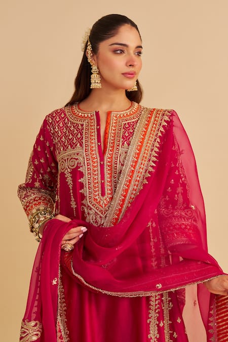 Sheetal Batra_Pink Chanderi , Bemberg, Satin, Organza Nargis Chauga Kurta Set _at_Aza_Fashions