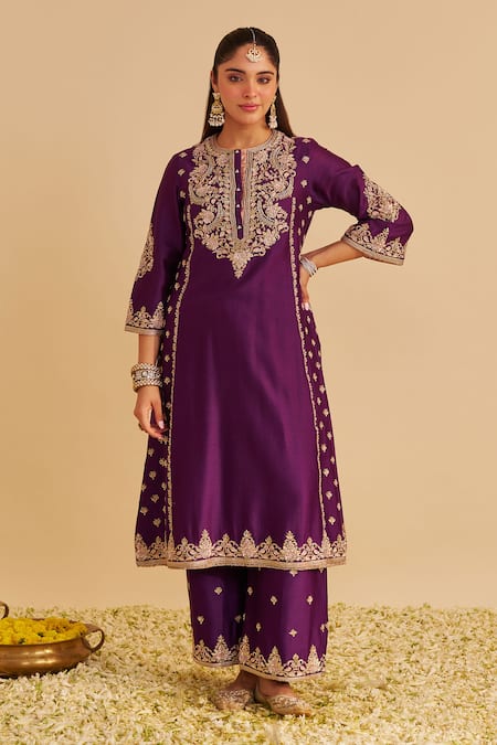 Sheetal Batra_Purple Chanderi , Organza Embroidery, Zari, Anaiza Kurta Palazzo Set _Online_at_Aza_Fashions