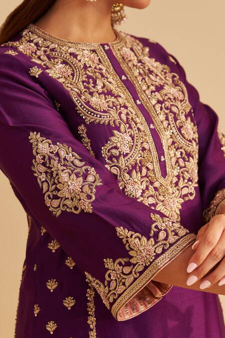 Sheetal Batra_Purple Chanderi , Organza Embroidery, Zari, Anaiza Kurta Palazzo Set _at_Aza_Fashions