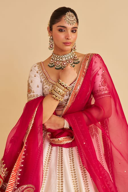 Sheetal Batra_Ivory , Organza Zari, Embroidery, Sequins Amara Paisley Lehenga Set _Online_at_Aza_Fashions