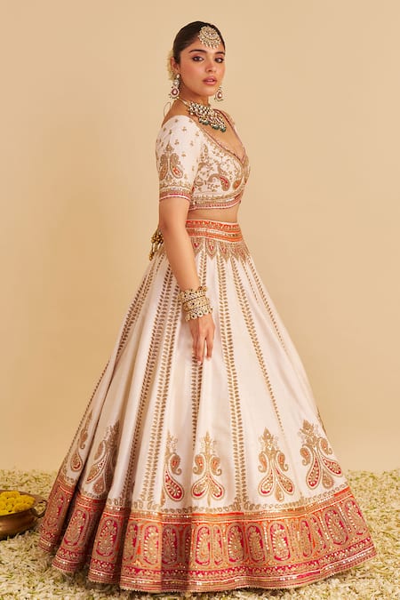 Buy_Sheetal Batra_Ivory , Organza Zari, Embroidery, Sequins Amara Paisley Lehenga Set _Online_at_Aza_Fashions