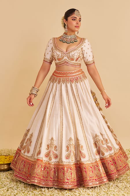 Buy_Sheetal Batra_Ivory , Organza Zari, Embroidery, Sequins Amara Paisley Lehenga Set 