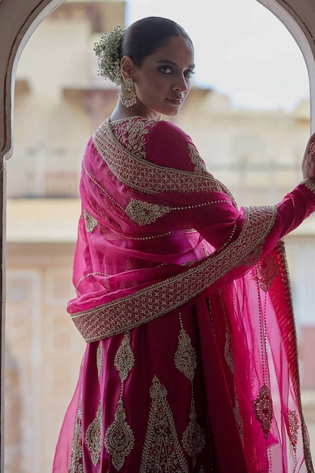 Sheetal Batra_Pink Chanderi , Organza Embroidery, Zainah Anarkali Jacket Set _Online_at_Aza_Fashions