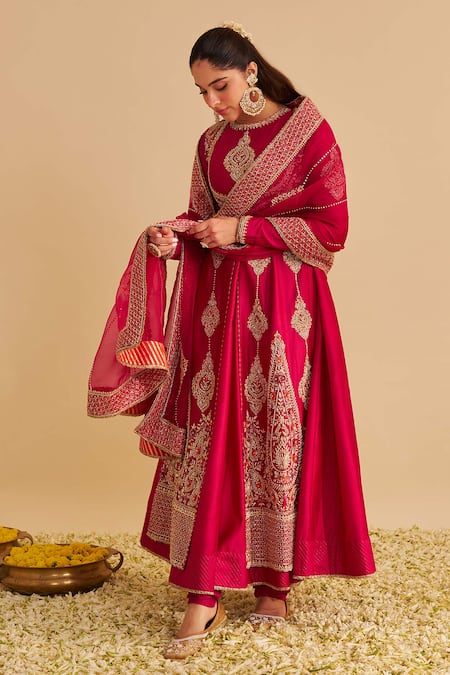 Shop_Sheetal Batra_Pink Chanderi , Organza Embroidery, Zainah Anarkali Jacket Set _Online_at_Aza_Fashions