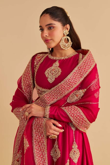 Sheetal Batra_Pink Chanderi , Organza Embroidery, Zainah Anarkali Jacket Set _at_Aza_Fashions