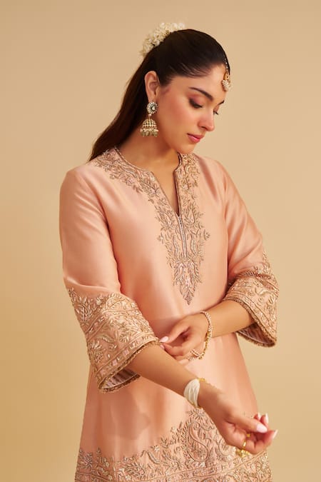 Sheetal Batra Pink Chanderi Silk, Bemberg Embroidery, Metallic Thread, Zari Areeba Kurta Set Online at Aza Fashions Sheetal Batra_Pink Chanderi Silk, Bemberg Embroidery, Metallic Thread, Zari Areeba Kurta Set _Online_at_Aza_Fashions