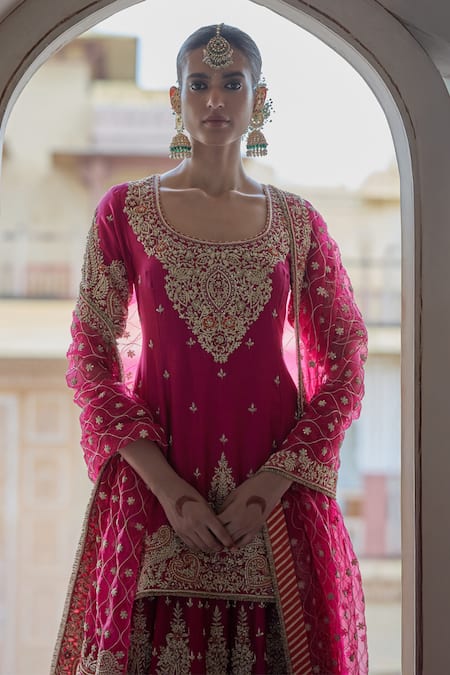 Sheetal Batra_Fuchsia Chanderi , Organza Embroidery, Zari Alina Kurta Sharara Set _Online_at_Aza_Fashions
