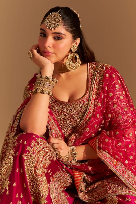 Buy_Sheetal Batra_Fuchsia Chanderi , Organza Embroidery, Zari Alina Kurta Sharara Set 