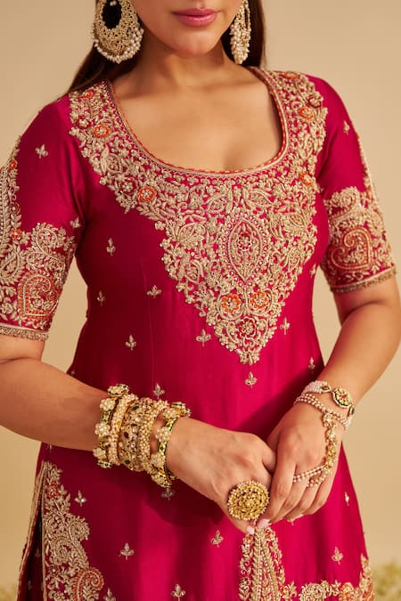 Shop_Sheetal Batra_Fuchsia Chanderi , Organza Embroidery, Zari Alina Kurta Sharara Set 