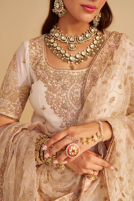Shop_Sheetal Batra_Ivory Chanderi , Organza Embroidery, Zari, Alina Kurta Sharara Set 