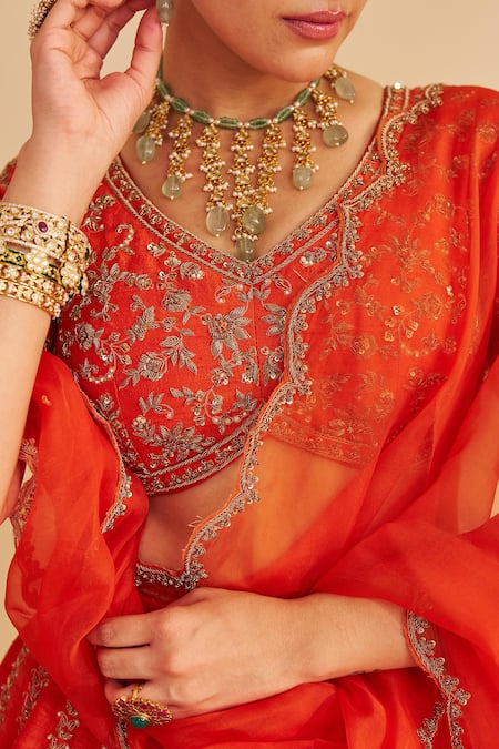 Shop_Sheetal Batra_Orange , Organza Embroidery, Zari, Sequins Naazila Lehenga Blouse Set _Online_at_Aza_Fashions