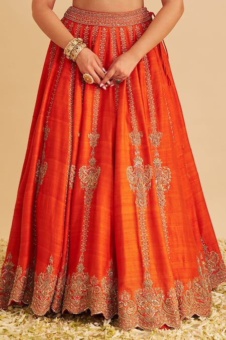 Buy_Sheetal Batra_Orange , Organza Embroidery, Zari, Sequins Naazila Lehenga Blouse Set 