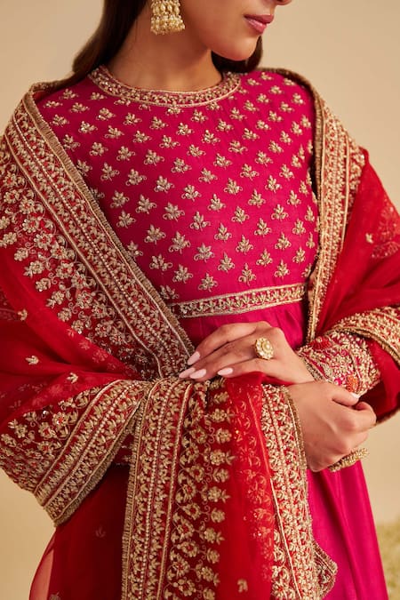 Sheetal Batra_Fuchsia Organza, Chanderi , Cotton, Embroidery, Noor Anarkali Set _Online_at_Aza_Fashions