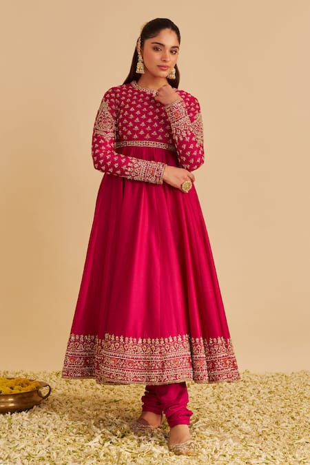 Buy_Sheetal Batra_Fuchsia Organza, Chanderi , Cotton, Embroidery, Noor Anarkali Set _Online_at_Aza_Fashions