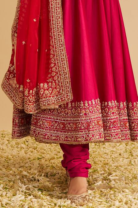 Buy_Sheetal Batra_Fuchsia Organza, Chanderi , Cotton, Embroidery, Noor Anarkali Set 