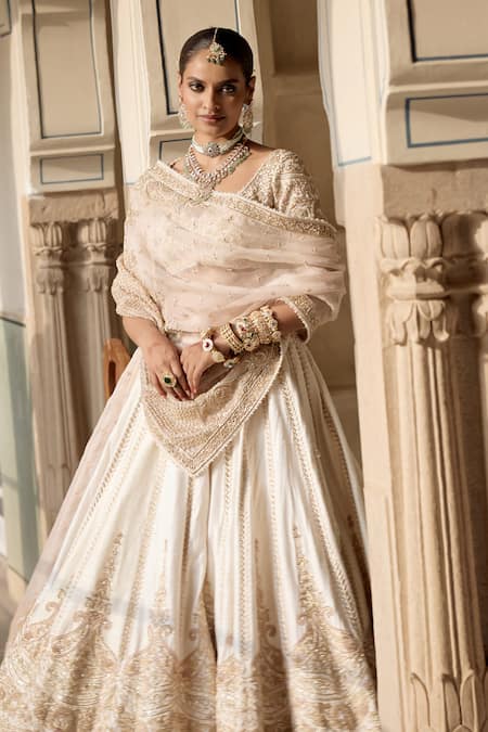 Sheetal Batra_Ivory , Organza Embroidery, Zari, Sequins, Pearls Farah Lehenga Set _Online_at_Aza_Fashions